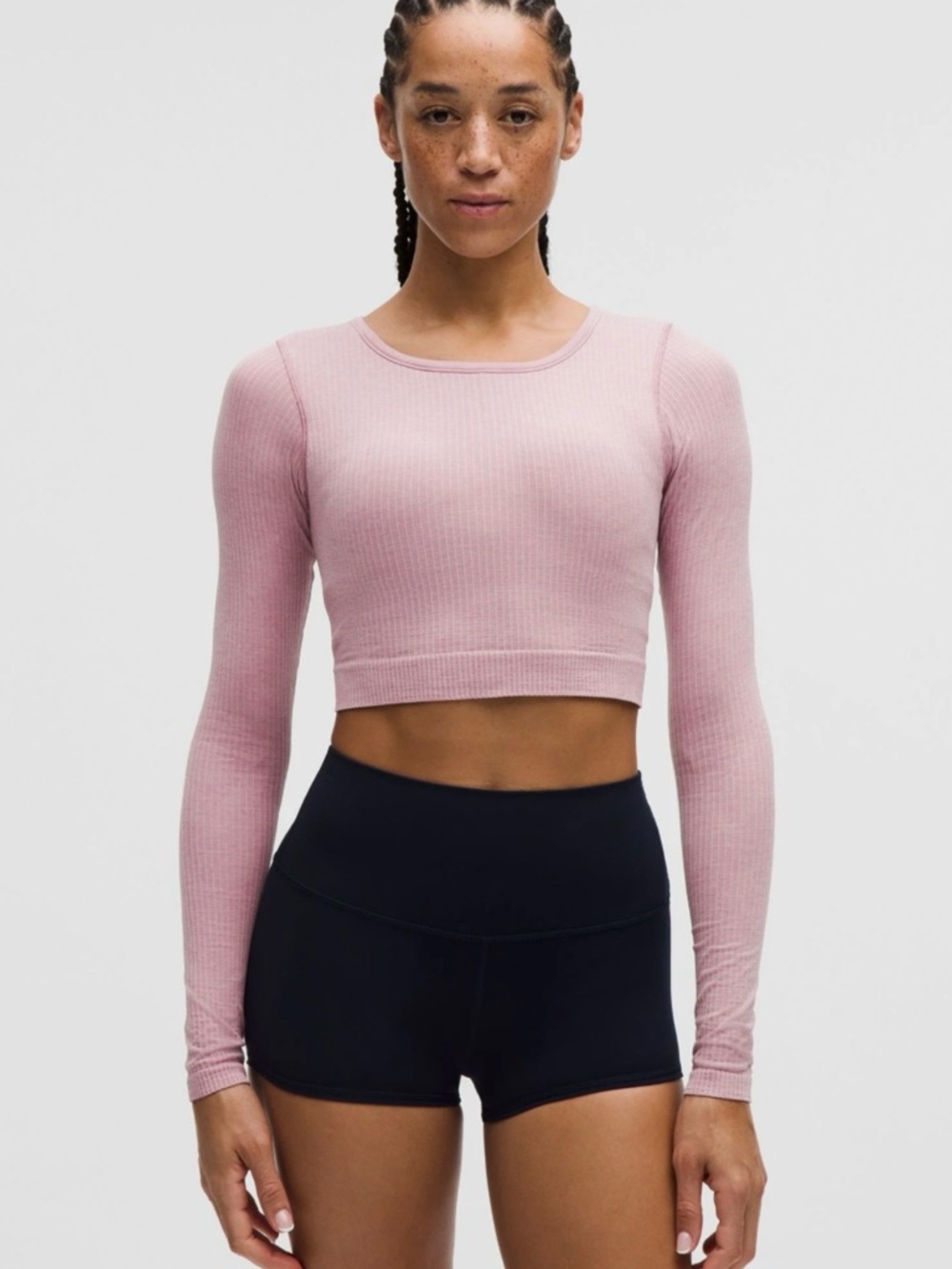 lululemon athletica Ribbed Long-Sleeve Crop Top in Dusty Pink